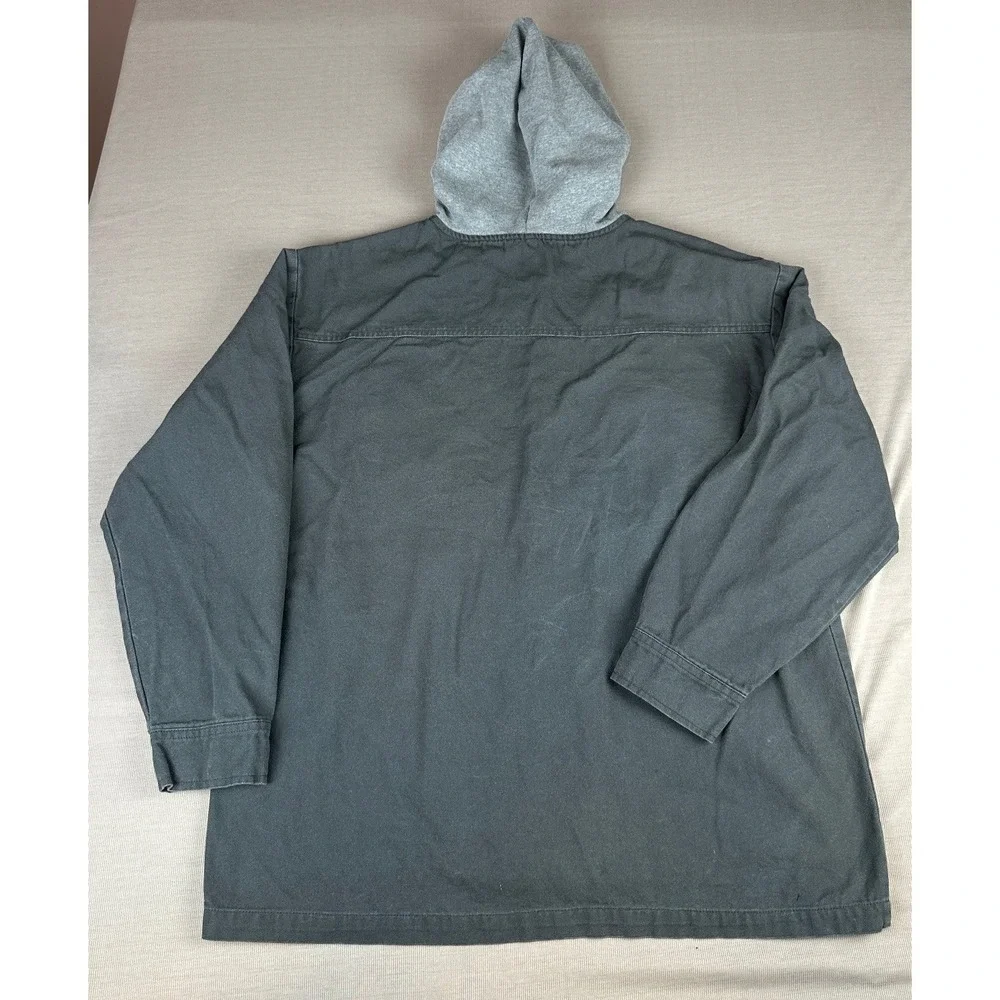 Wrangler Workwear Snap Shirt Hooded Jacket XL Gray Canvas (Drawstring Removed)